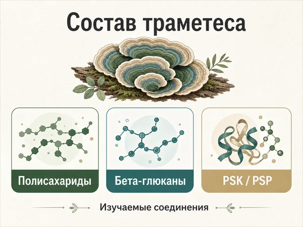 Состав траметеса разноцветного